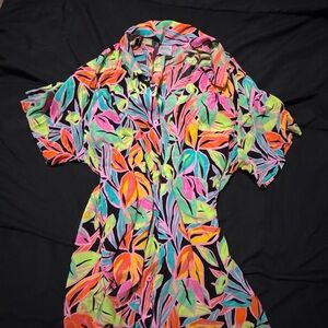 wild fable oversized Neon Tropical Print Shirt in Pink, Green & Black